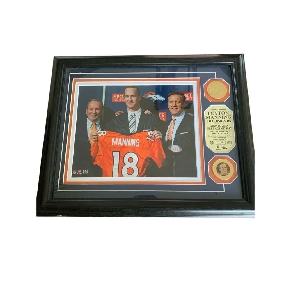 Peyton Manning Broncos free agent signing framed plaque NFL two 24kt gold